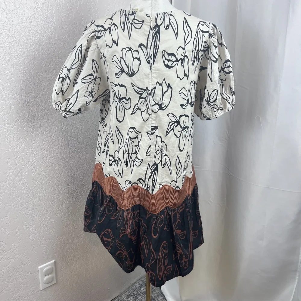 Entro Mini Dress Womens Medium Floral Puff Sleeve Western Boho Cottagecore